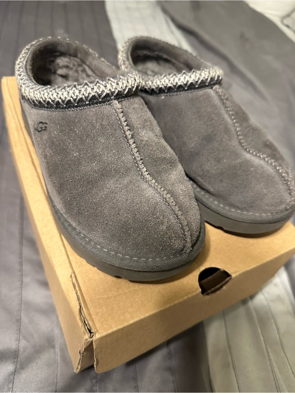 UGG Women's Gray Suede Slip-On Cozy Loafers
